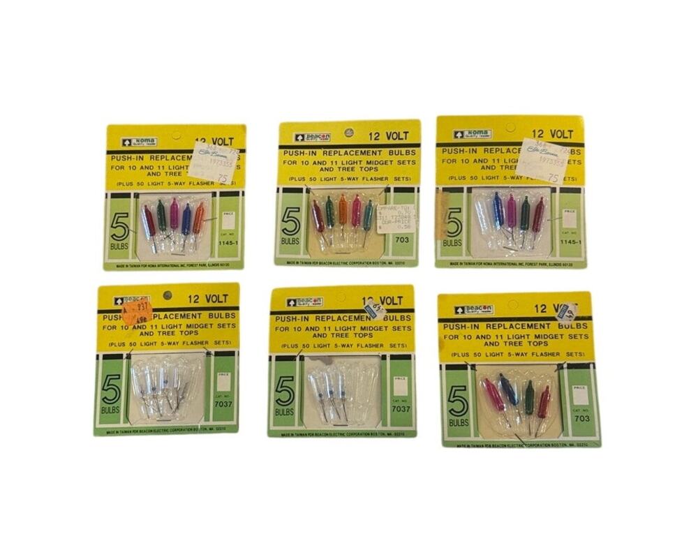 Vintage Lot Midget Mini Christmas Light Push-In Replacement Bulbs 12V